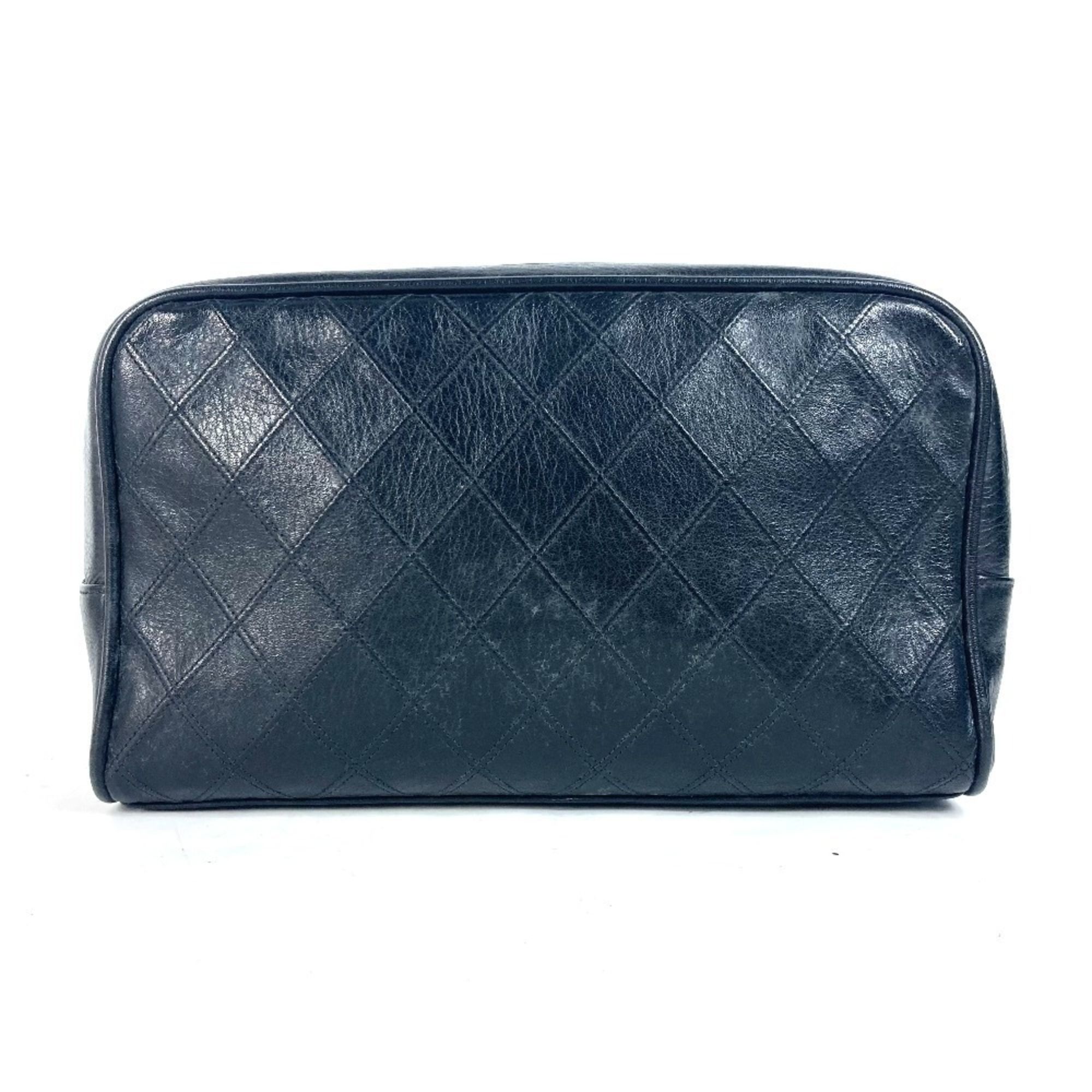 CHANEL Vintage Bicolor Second Bag, Makeup Pouch, Cosmetic Leather, Women's, Black