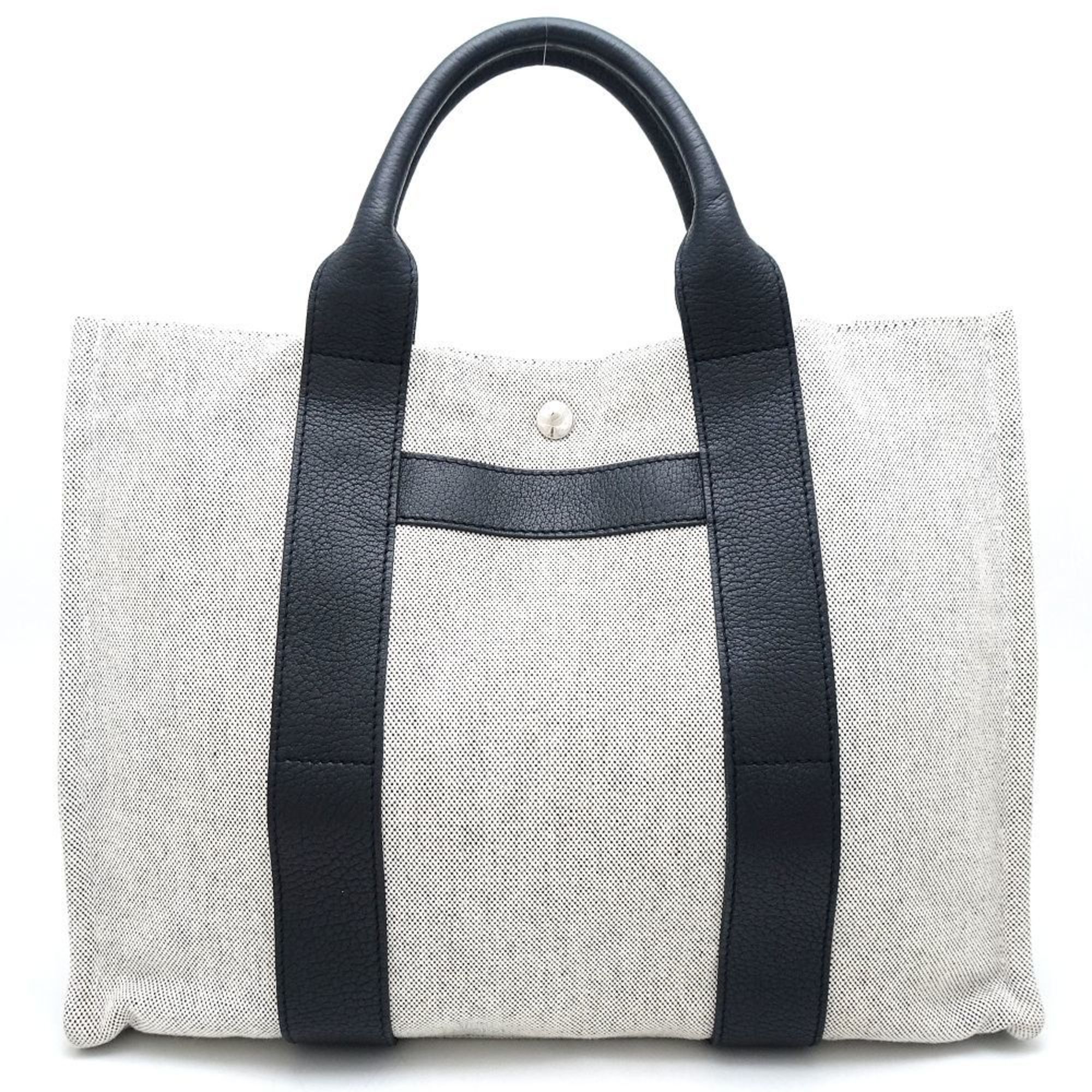 HERMES Sac Arne MM Handbag Toile H x Leather Grey Black 352197