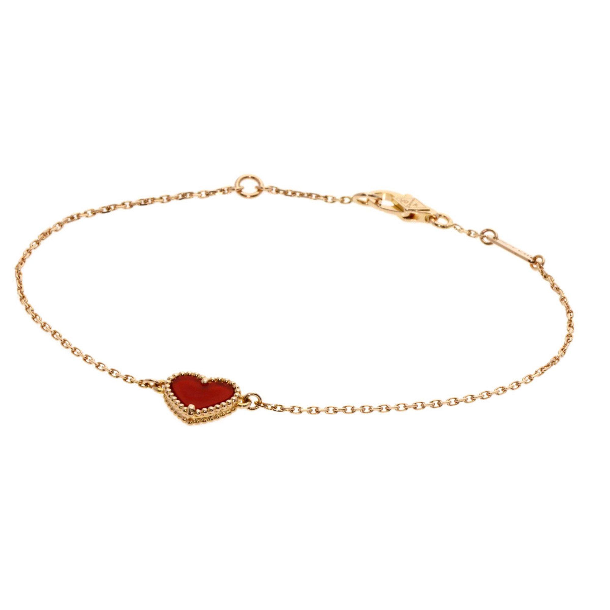 Van Cleef & Arpels Sweet Alhambra Heart Carnelian Bracelet K18 Pink Gold Women's