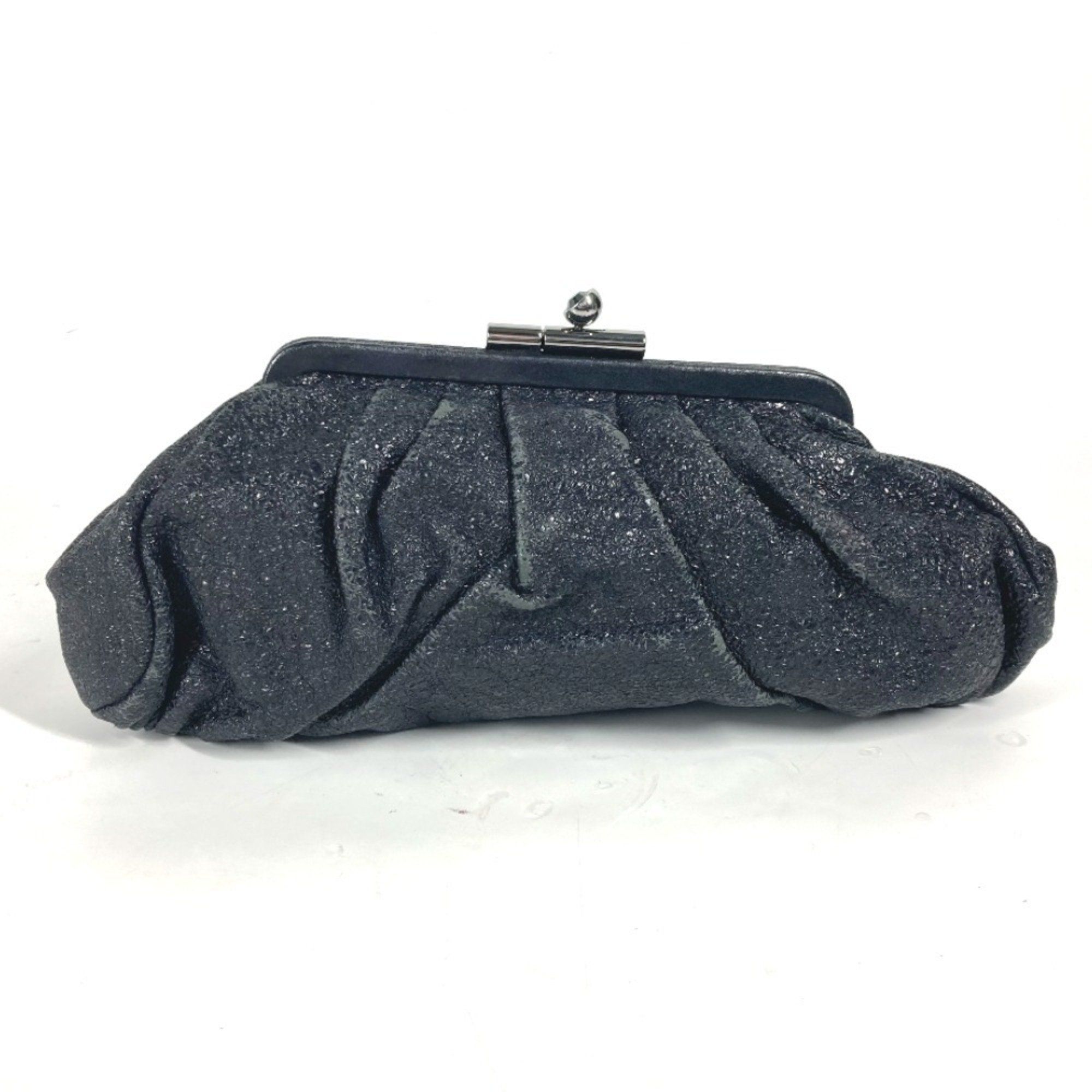 CHANEL Rhinestone Pouch Clutch Bag Leather Women's Dark Navy
