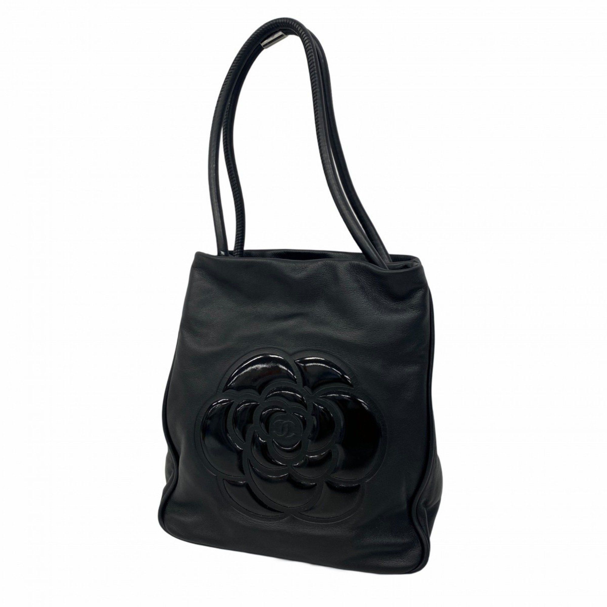 Chanel Tote Bag Camellia Leather Black Women's