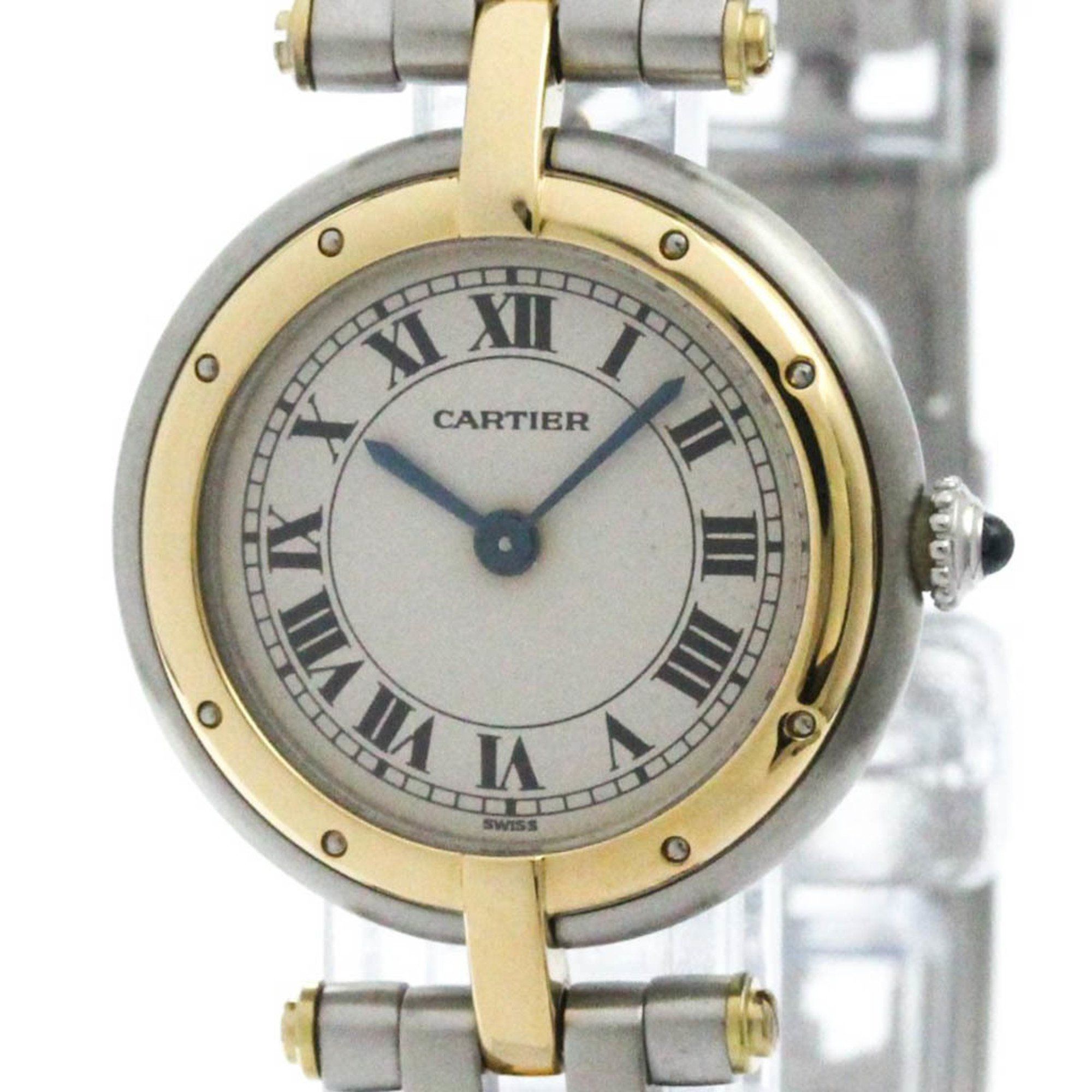 Polished CARTIER Panthere Round 1 Row 18K Gold Steel Ladies Watch