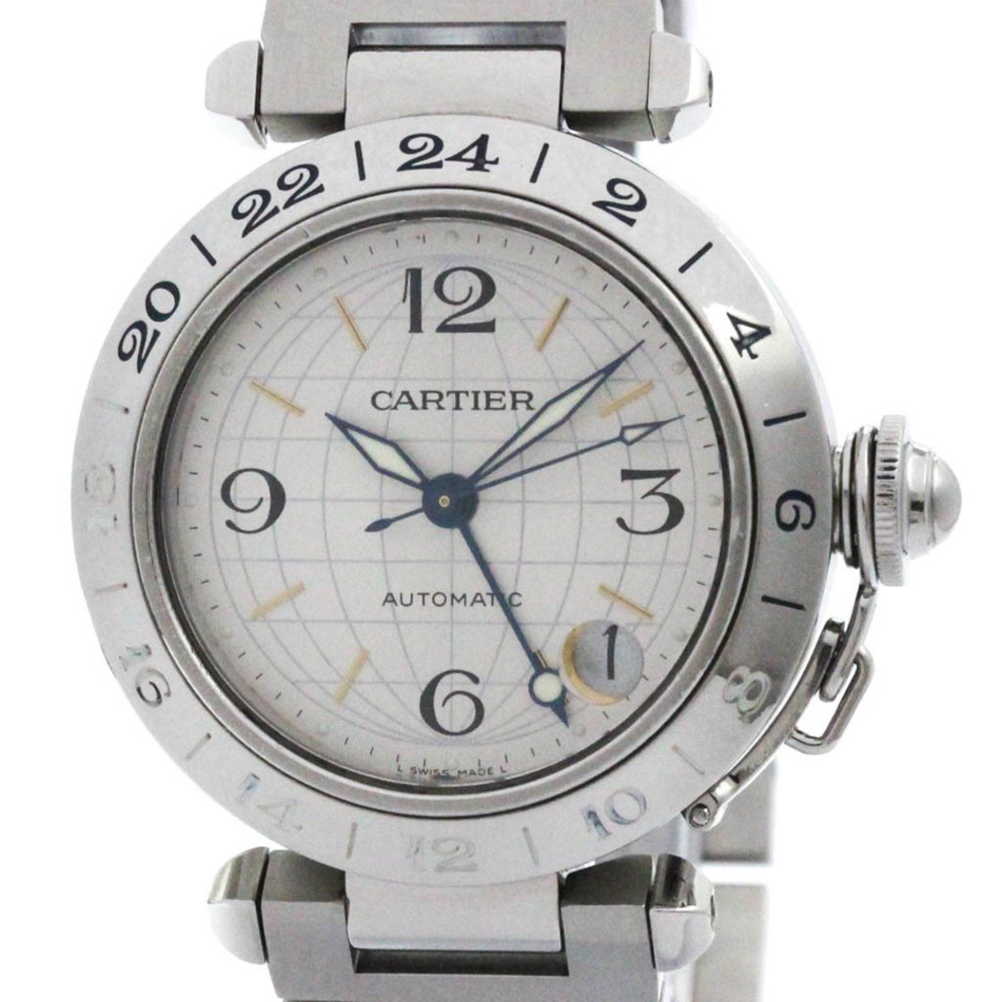Polished CARTIER Pasha C Meridian Steel Automatic Unisex Watch W31029M7