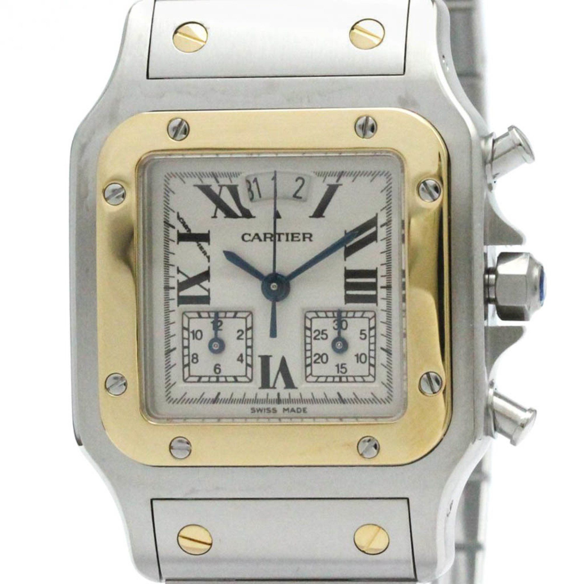 Polished CARTIER Santos Galbee Chrono Reflex Quartz Mens Watch W20042C4