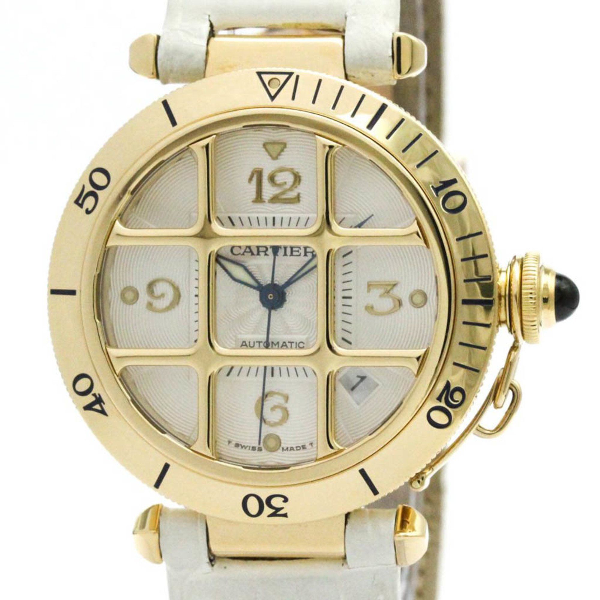 Polished CARTIER Pasha 38 Grid Plongeur 18K Gold Mens Watch W3014356