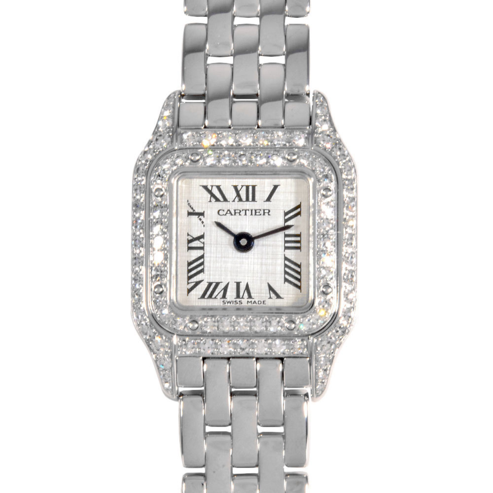 Cartier WF3210F3 Mini Panthere Watch Quartz Silver Dial K18WG White Gold 49.0g Solid Diamond Bezel L