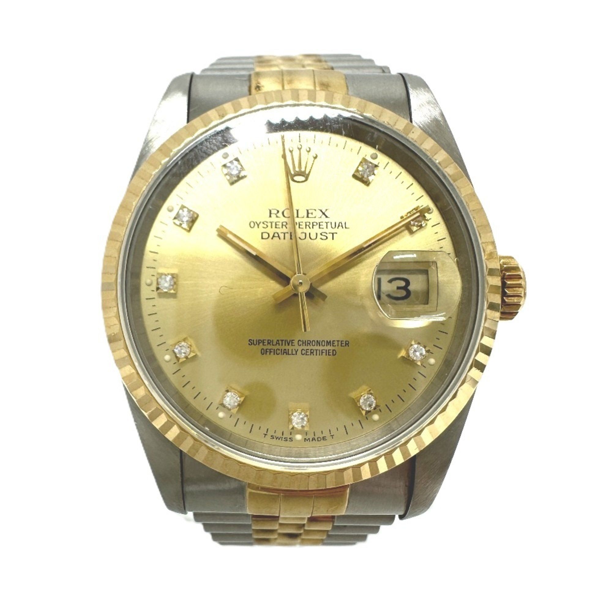 ROLEX Rolex 16233G Datejust 10P Diamond Automatic Watch SS YG Men's Silver