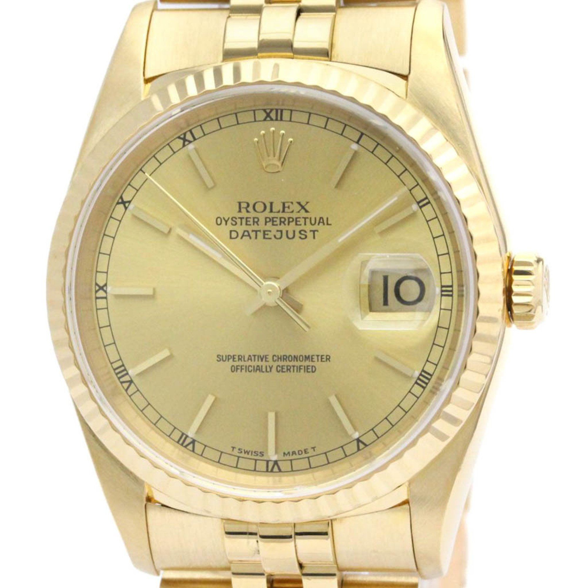 Polished ROLEX Datejust T Serial 18K Gold Automatic Mens Watch 16238
