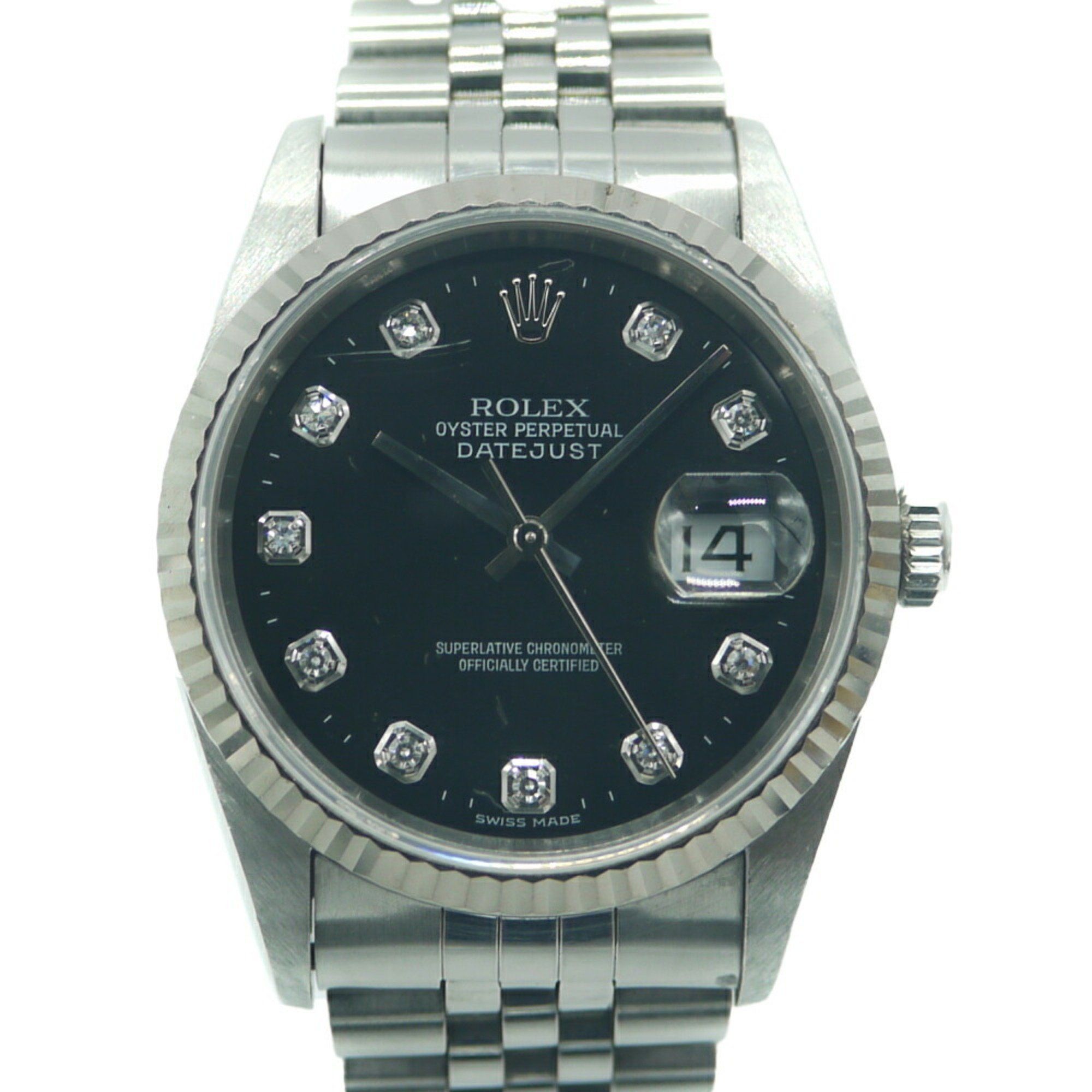 ROLEX Datejust 10P diamond 16234G T number SS/WG automatic watch black dial Y03010