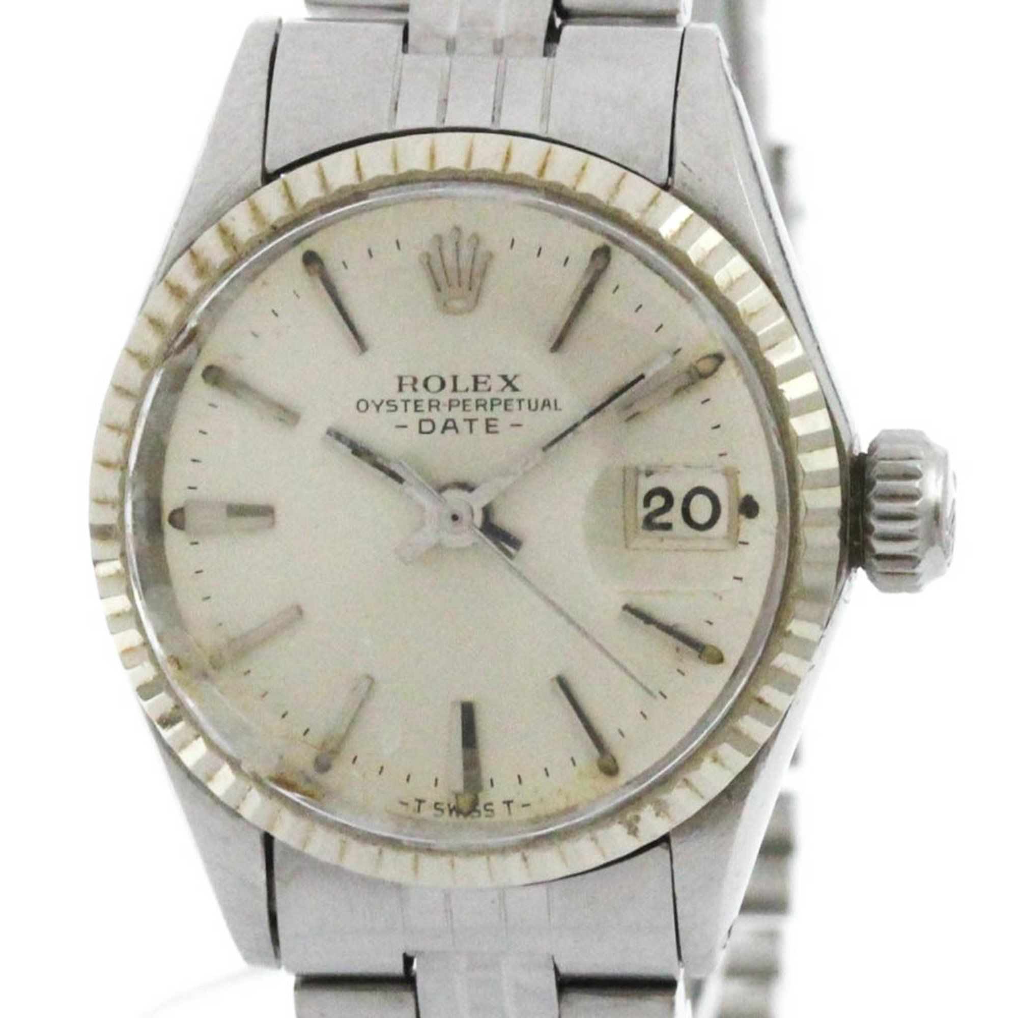 Vintage ROLEX Oyster Perpetual Date 6517 White Gold Steel Ladies Watch