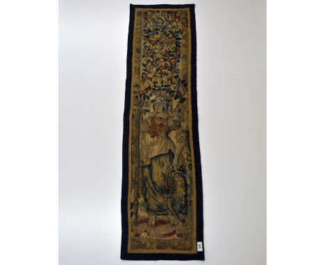 A re-mounted 18th century tapestry of Britannia, L. 134cm, W. 35cm.
