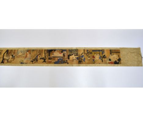 A silk mounted Chinese erotic scroll, W. 25cm.