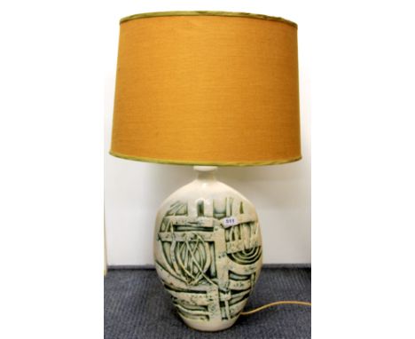 A 1970's Troika style ceramic table lamp and shade, H. 80cm (with shade).