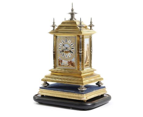 A FRENCH GILT BRASS AND PORCELAIN MOUNTED MANTEL CLOCKLATE 19TH CENTURYthe brass eight day movement striking hourly on a bell