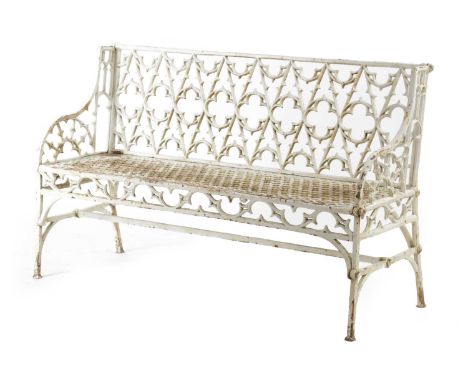 A FRENCH CAST IRON GARDEN BENCH BY VAL D'OSNE, LATE 19TH CENTURY / EARLY 20TH CENTURYin Gothic revival style with a pierced t