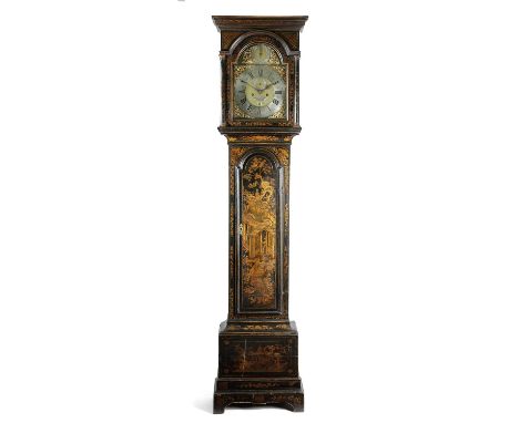 A BLACK JAPANNED AND GILT CHINOISERIE LONGCASE CLOCKJOSEPH COOKE AYLESBURY, MID-18TH CENTURYthe brass eight day twin train mo