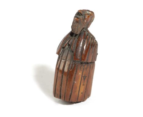 A CARVED COQUILLA NUT FIGURAL SNUFF BOX OF A MONKPROBABLY FRENCH, LATE 18TH / EARLY 19TH CENTURYwith glass eyes and a hooked 