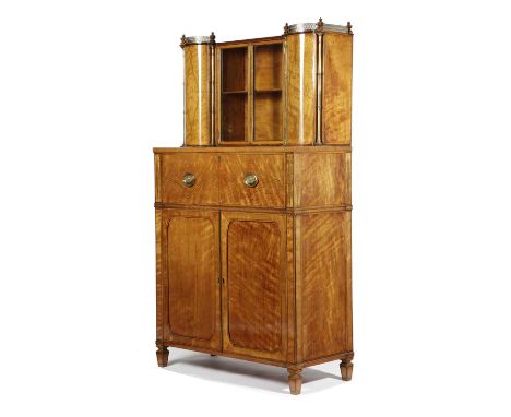 λA GEORGE III SATINWOOD SECRETAIRE SIDE CABINET IN THE MANNER OF GILLOWS C.1800inlaid with kingwood and rosewood banding and 