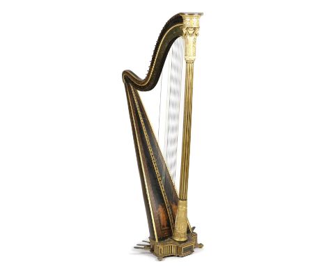 A REGENCY EBONISED GILTWOOD AND PENWORK 'GRECIAN' HARPBY SEBASTIAN ERARD, C.1810with a fluted column, the capital with a band