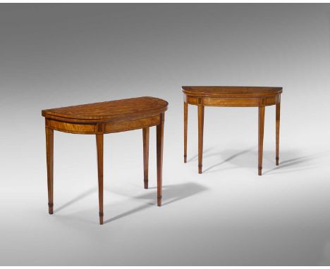 A PAIR GEORGE III SATINWOOD CARD TABLESLATE 18TH / EARLY 19TH CENTURYinlaid with stringing and banding each with a "D" shaped
