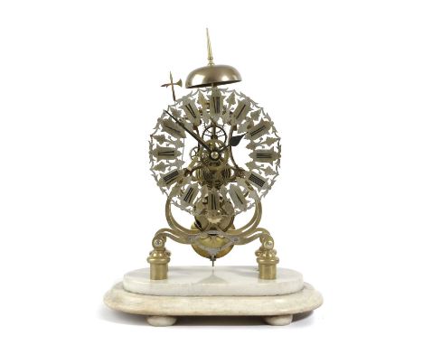A BRASS SKELETON CLOCKGIBBS OF PIMLICOthe brass single fusee eight day movement striking on a bell, the silvered chapter ring
