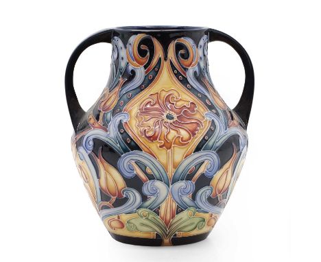 A Moorcroft 'Florian Spirit' twin handles vase, 2005, designed by Rachel Bishop for J MacIntyre &amp; Co. numbered 16/50, imp