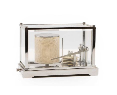 A chrome mounted barograph, with a side hinged case, stamped made in France LM and an anchor numbered 345673, 20cm wide11.5cm