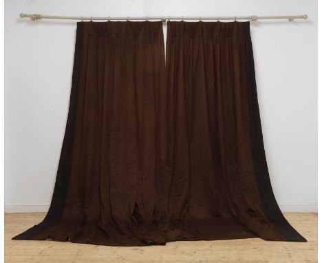 Two pairs of dark brown woollen curtains, of recent manufacture, lined and interlined,top 116cm widebottom 268cm wide350cm dr