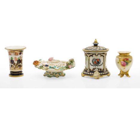 A group of British porcelain items, comprising a Spode Imari spill vase, c.1815, 11cm high, a Royal Worcester bud vase, with 