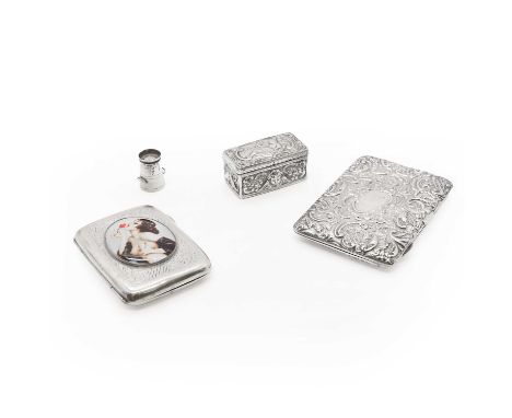 A silver embossed card case, Birmingham 1910, 9.5 x 7cmtogether with a silver cigarette case,Birmingham 1942, the lid with an