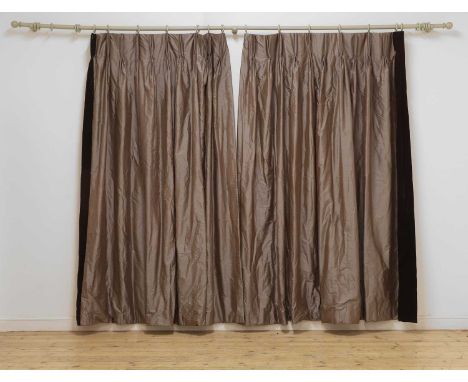 A pair of silk and velvet curtains, of recent manufacture, lined and interlined,top 148cm widebottom 324cm wide240cm drop (2)