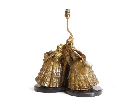 ▲ Fanny Rozet (French, 1881-1958), a patinated bronze table lamp, 'Old Time Dance', modelled as a man and two women, on a sha