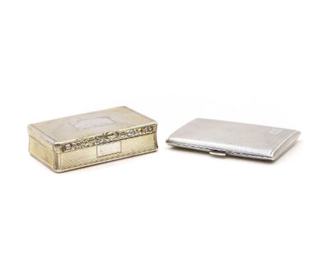 A William IV silver snuff box, by John Jones III, London 1834, with engine-turned decoration, to a gilt interior, 8cm widetog