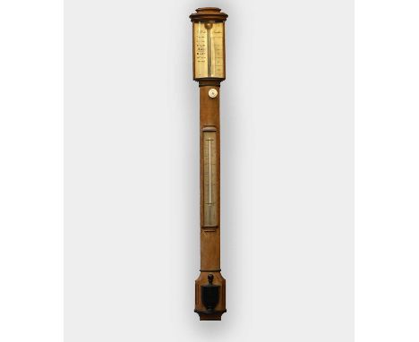 A Mahogany stick barometer by I. Blatt, Brighton  19th century, having silvered dial and subsidiary thermometer, mounted with