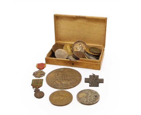 A collection of bronze and metal medallions, 19th century and later, Exposition Universelle, Brussels, 1910, a bronze award m