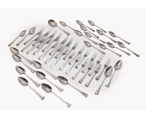 A Dutch silver flatware service. comprising eleven dinner forks, eleven dessert forks twelve tablespoons,, twelve dessert spo