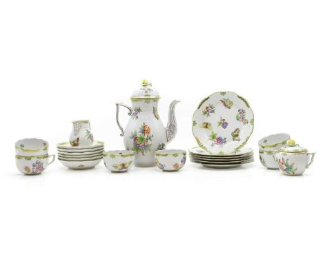 A Herend porcelain tea service, 20th century, for six settings,comprising a teapot, 28cm high, a cream jug, 10cm high, a twin