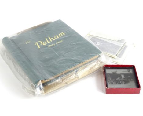 A collection of ephemera, to include Pound stamp album and other stamps, photographic plates relating to narrow boats, and fi