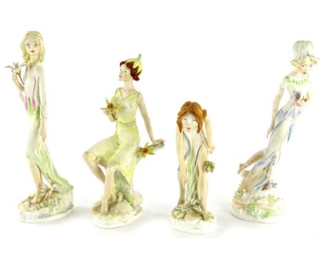 Various Albany Worcester bisque porcelain figures, to include girl holding a flower, 20cm high, others similar etc., with pri