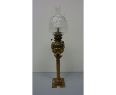 Early 20th century brass Corinthian column oil lamp (converted to electricity) H82cm 