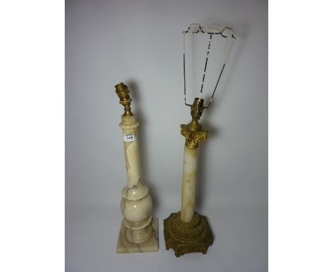 Alabaster and gilt metal table lamp H44cm, another and a standard lamp (3) 