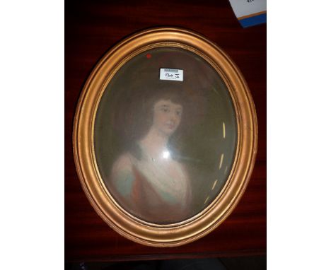 Oval portrait, 19th century pastel in unusual convex glass frame 36cm x 30cm overall
