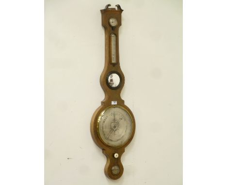 Edwardian mahogany cased barometer, box wood stringing with swan neck pediment, signed J. Vassalli Scarborough, H113cm