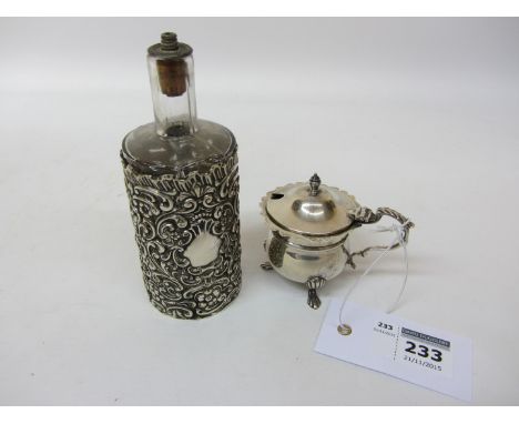 Victorian silver mounted scent flask and a mustard with blue liner both hallmarked