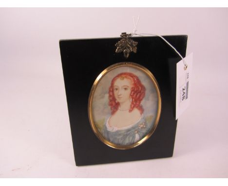 Portrait miniature signed Adams in reproduction acorn frame