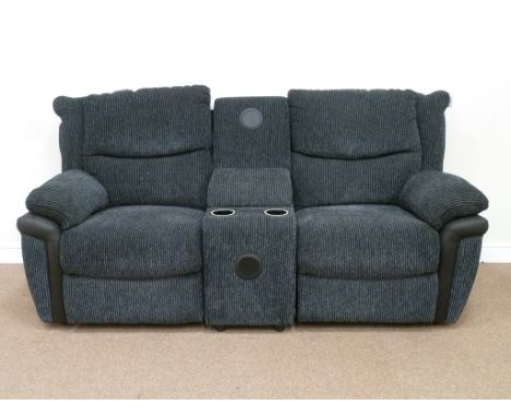 La-z-boy two seat electric reclining sofa with storage armrest, USB port and drinks holder upholstered in charcoal jumbo cord