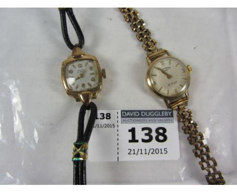 Rotary hallmarked 9ct gold wristwatch and bracelet approx 13.4gm and a mid 20th century Avia gold wristwatch on black leather