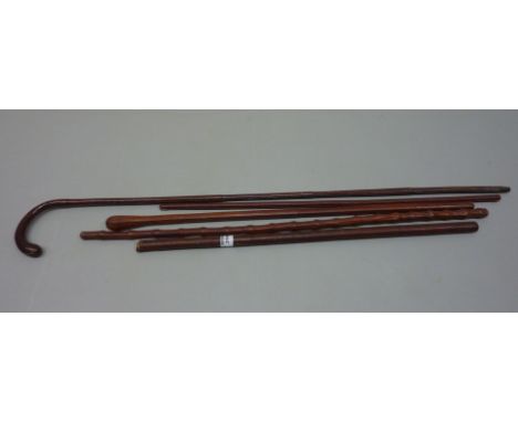 Leather walking stick, and five leather swagger sticks (6)