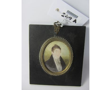 Early 19th century portrait miniature of a gentleman inscribed Valades .... Gibraltar 1808 in original acorn frame