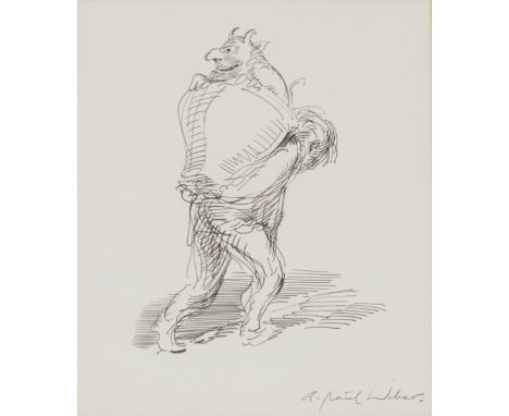 A. Paul Weber1893 Arnstadt - 1980 Schretstaken - Kiepe tragender Mann, darin ein Teufelchen - Tusche/Papier. 20 x 17 cm (Pass